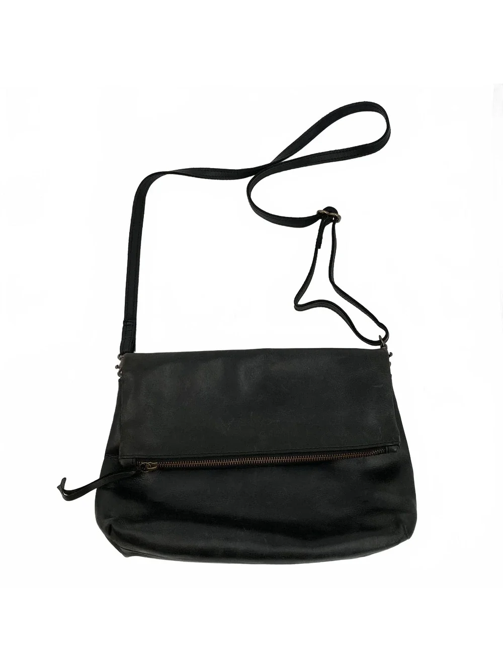Able Black Leather Crossbody Bag | OS Regular Fold-Over Zip